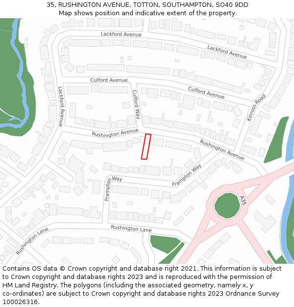 35, RUSHINGTON AVENUE, TOTTON, SOUTHAMPTON, SO40 9DD: Location map and indicative extent of plot