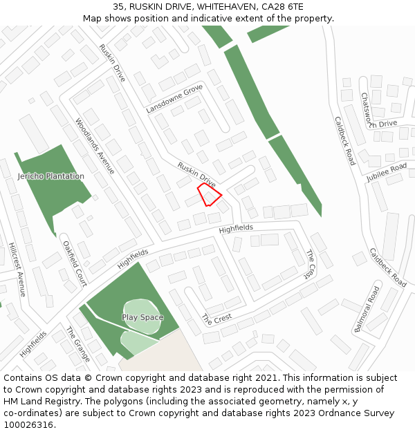 35, RUSKIN DRIVE, WHITEHAVEN, CA28 6TE: Location map and indicative extent of plot