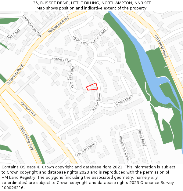 35, RUSSET DRIVE, LITTLE BILLING, NORTHAMPTON, NN3 9TF: Location map and indicative extent of plot