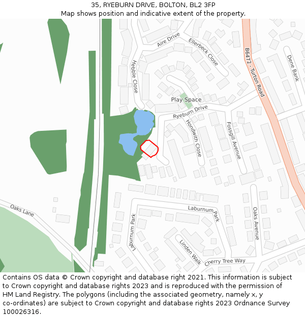 35, RYEBURN DRIVE, BOLTON, BL2 3FP: Location map and indicative extent of plot