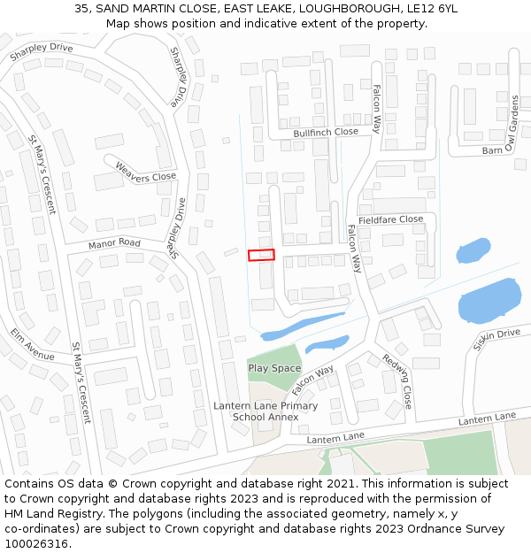 35, SAND MARTIN CLOSE, EAST LEAKE, LOUGHBOROUGH, LE12 6YL: Location map and indicative extent of plot