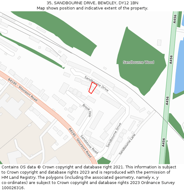 35, SANDBOURNE DRIVE, BEWDLEY, DY12 1BN: Location map and indicative extent of plot