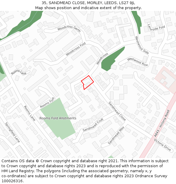 35, SANDMEAD CLOSE, MORLEY, LEEDS, LS27 9JL: Location map and indicative extent of plot