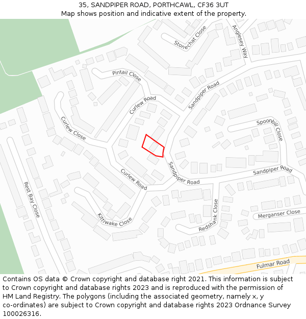 35, SANDPIPER ROAD, PORTHCAWL, CF36 3UT: Location map and indicative extent of plot