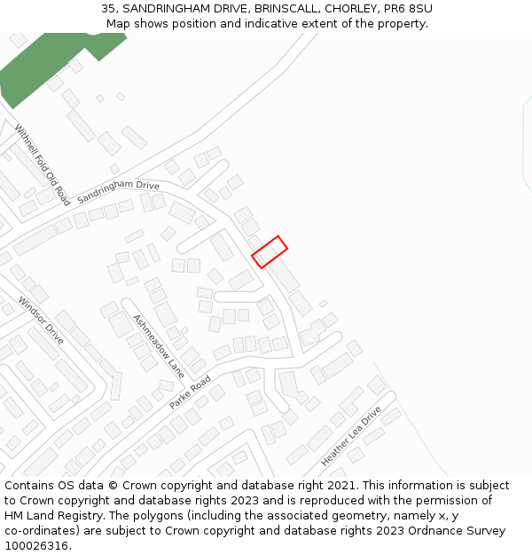 35, SANDRINGHAM DRIVE, BRINSCALL, CHORLEY, PR6 8SU: Location map and indicative extent of plot