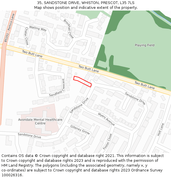 35, SANDSTONE DRIVE, WHISTON, PRESCOT, L35 7LS: Location map and indicative extent of plot