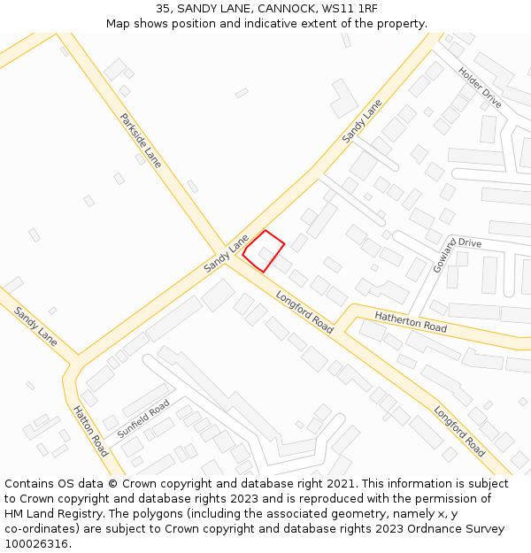 35, SANDY LANE, CANNOCK, WS11 1RF: Location map and indicative extent of plot