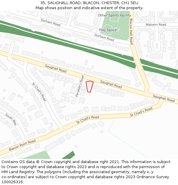 35, SAUGHALL ROAD, BLACON, CHESTER, CH1 5EU: Location map and indicative extent of plot