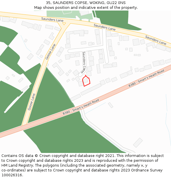 35, SAUNDERS COPSE, WOKING, GU22 0NS: Location map and indicative extent of plot