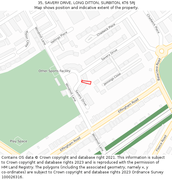 35, SAVERY DRIVE, LONG DITTON, SURBITON, KT6 5RJ: Location map and indicative extent of plot