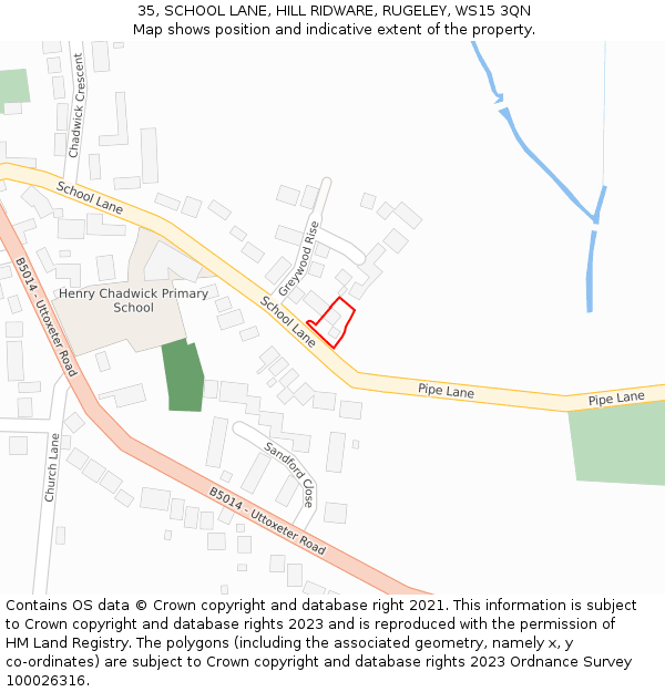 35, SCHOOL LANE, HILL RIDWARE, RUGELEY, WS15 3QN: Location map and indicative extent of plot