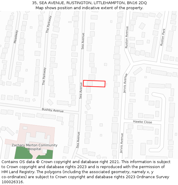 35, SEA AVENUE, RUSTINGTON, LITTLEHAMPTON, BN16 2DQ: Location map and indicative extent of plot