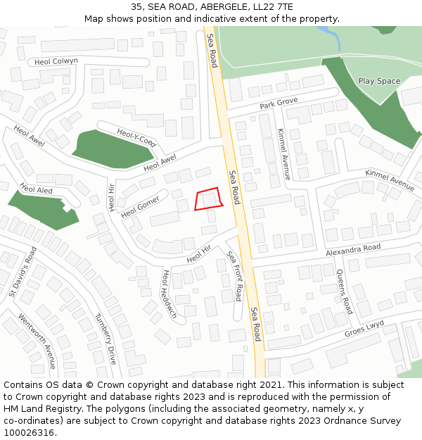 35, SEA ROAD, ABERGELE, LL22 7TE: Location map and indicative extent of plot