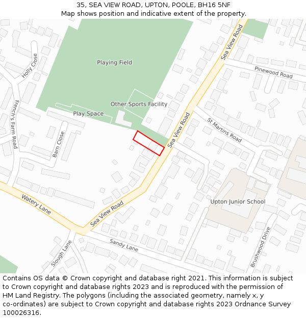 35, SEA VIEW ROAD, UPTON, POOLE, BH16 5NF: Location map and indicative extent of plot