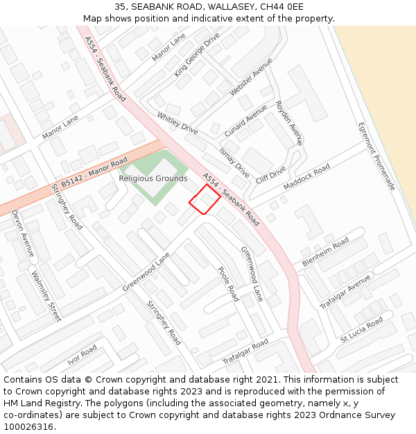 35, SEABANK ROAD, WALLASEY, CH44 0EE: Location map and indicative extent of plot