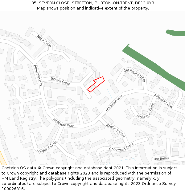 35, SEVERN CLOSE, STRETTON, BURTON-ON-TRENT, DE13 0YB: Location map and indicative extent of plot