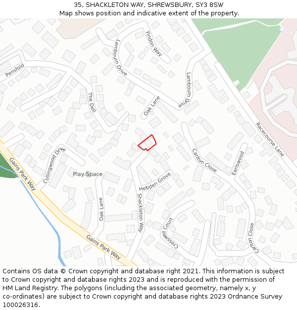 35, SHACKLETON WAY, SHREWSBURY, SY3 8SW: Location map and indicative extent of plot