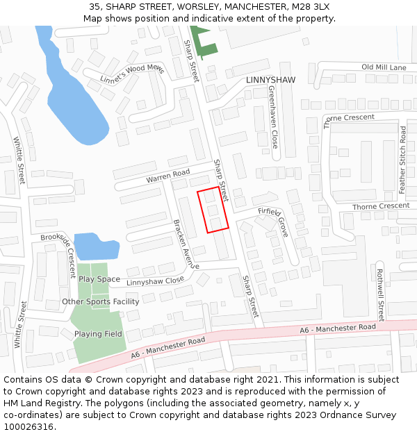 35, SHARP STREET, WORSLEY, MANCHESTER, M28 3LX: Location map and indicative extent of plot