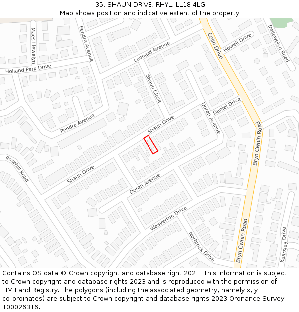 35, SHAUN DRIVE, RHYL, LL18 4LG: Location map and indicative extent of plot