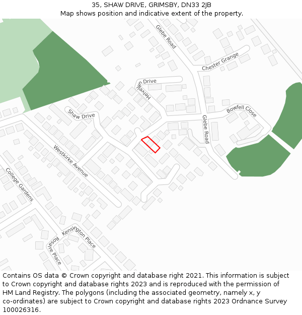 35, SHAW DRIVE, GRIMSBY, DN33 2JB: Location map and indicative extent of plot