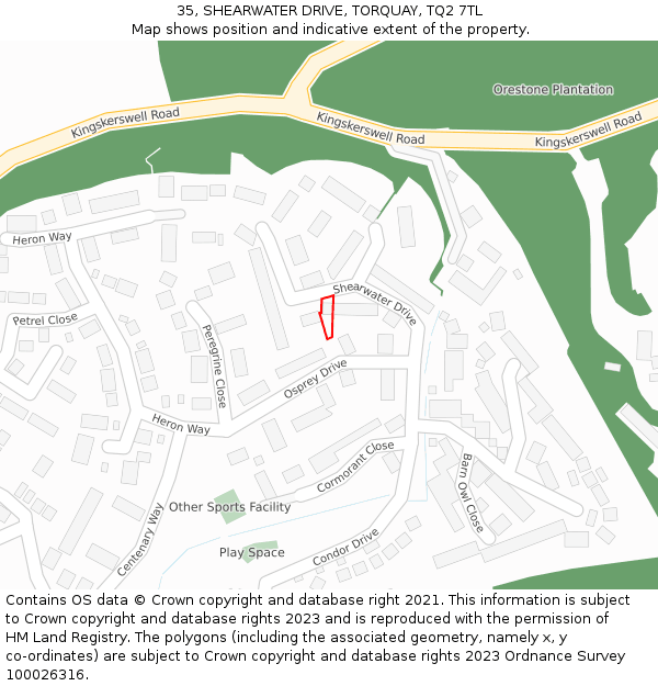 35, SHEARWATER DRIVE, TORQUAY, TQ2 7TL: Location map and indicative extent of plot