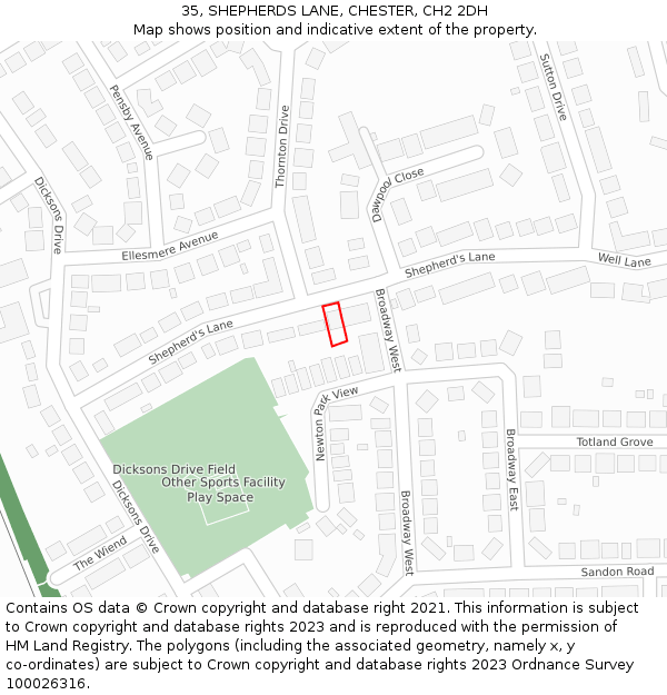 35, SHEPHERDS LANE, CHESTER, CH2 2DH: Location map and indicative extent of plot