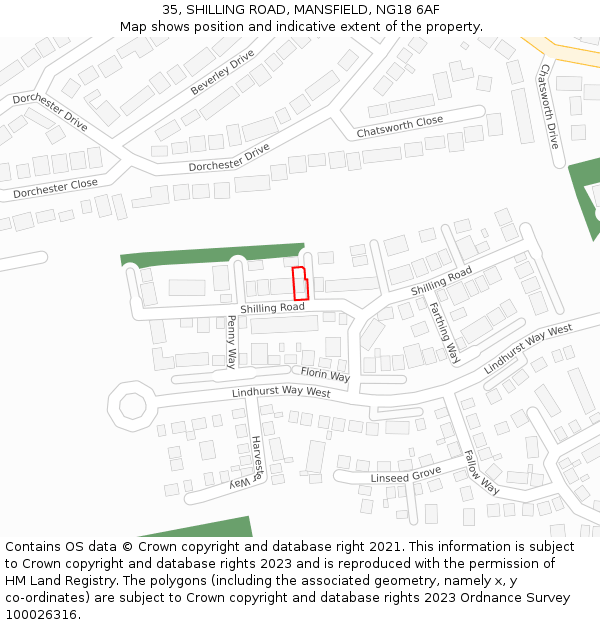 35, SHILLING ROAD, MANSFIELD, NG18 6AF: Location map and indicative extent of plot