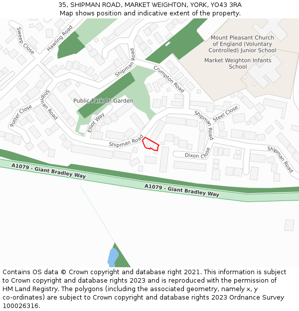 35, SHIPMAN ROAD, MARKET WEIGHTON, YORK, YO43 3RA: Location map and indicative extent of plot
