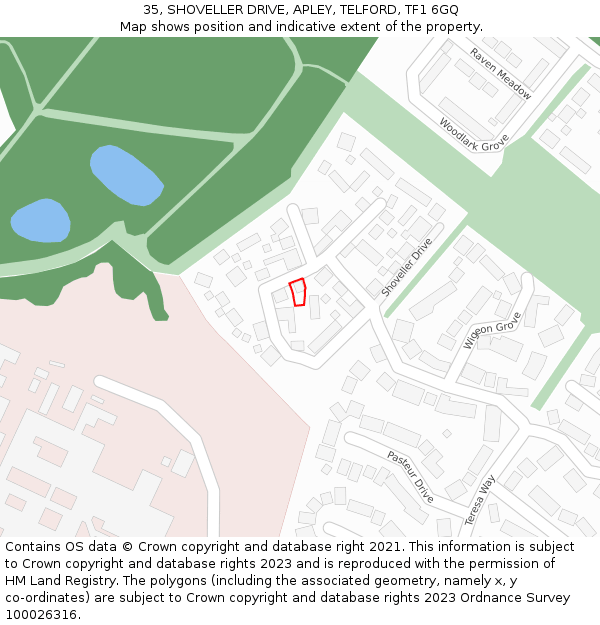 35, SHOVELLER DRIVE, APLEY, TELFORD, TF1 6GQ: Location map and indicative extent of plot