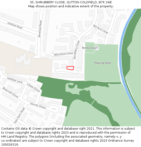 35, SHRUBBERY CLOSE, SUTTON COLDFIELD, B76 1WE: Location map and indicative extent of plot