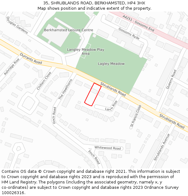 35, SHRUBLANDS ROAD, BERKHAMSTED, HP4 3HX: Location map and indicative extent of plot