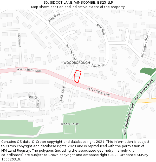 35, SIDCOT LANE, WINSCOMBE, BS25 1LP: Location map and indicative extent of plot