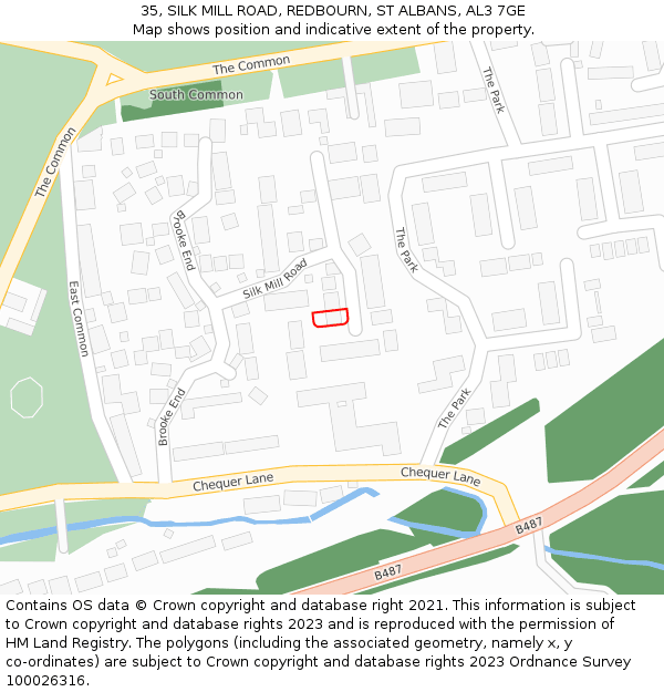 35, SILK MILL ROAD, REDBOURN, ST ALBANS, AL3 7GE: Location map and indicative extent of plot