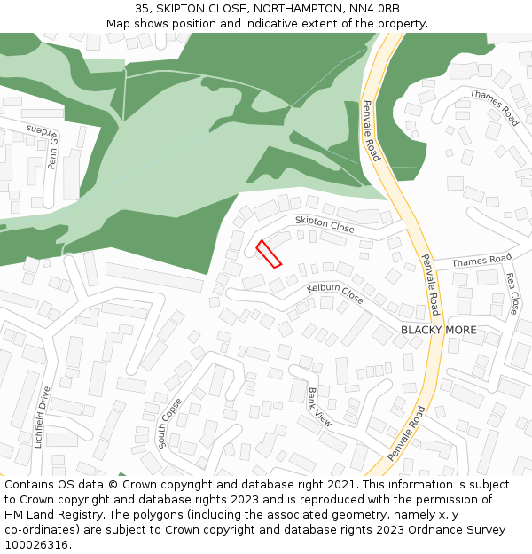 35, SKIPTON CLOSE, NORTHAMPTON, NN4 0RB: Location map and indicative extent of plot