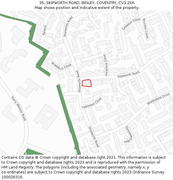 35, SKIPWORTH ROAD, BINLEY, COVENTRY, CV3 2XA: Location map and indicative extent of plot