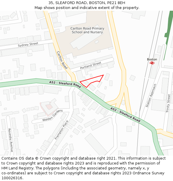 35, SLEAFORD ROAD, BOSTON, PE21 8EH: Location map and indicative extent of plot