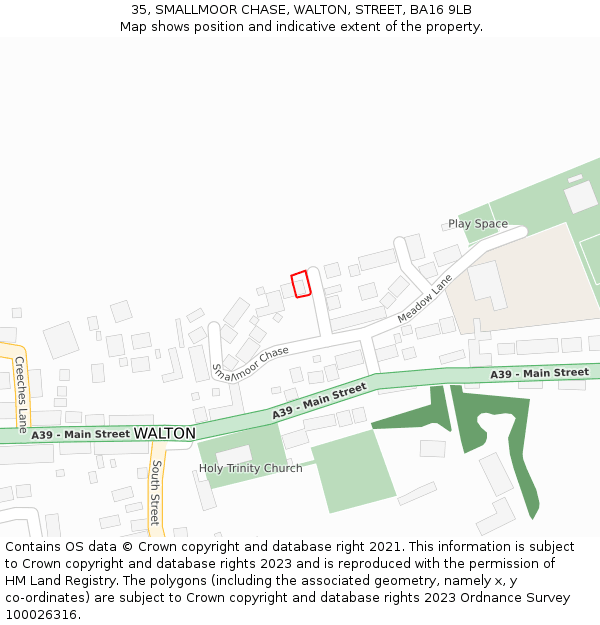 35, SMALLMOOR CHASE, WALTON, STREET, BA16 9LB: Location map and indicative extent of plot