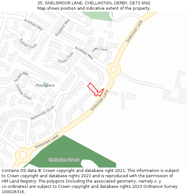 35, SNELSMOOR LANE, CHELLASTON, DERBY, DE73 6NQ: Location map and indicative extent of plot