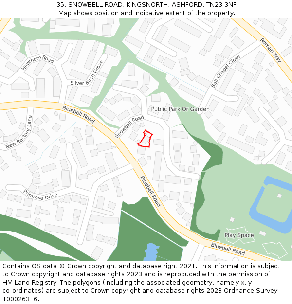 35, SNOWBELL ROAD, KINGSNORTH, ASHFORD, TN23 3NF: Location map and indicative extent of plot