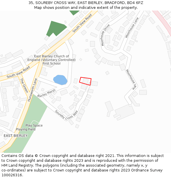 35, SOUREBY CROSS WAY, EAST BIERLEY, BRADFORD, BD4 6PZ: Location map and indicative extent of plot