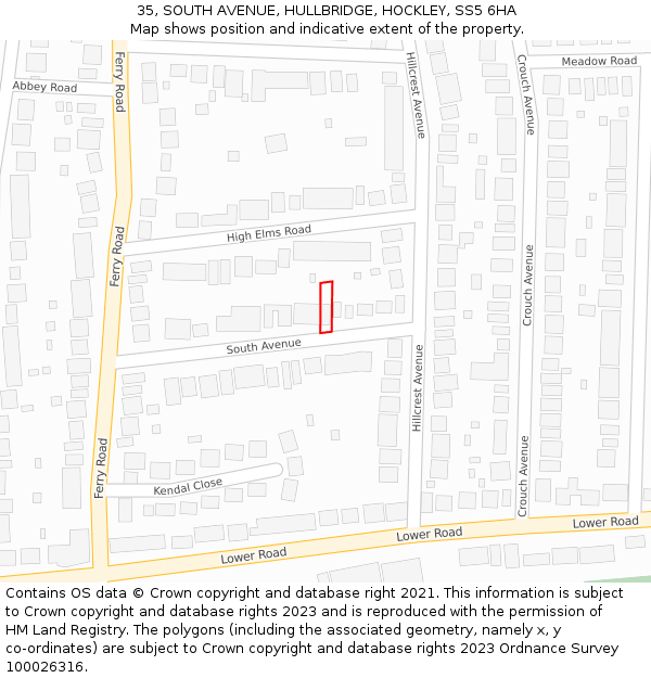 35, SOUTH AVENUE, HULLBRIDGE, HOCKLEY, SS5 6HA: Location map and indicative extent of plot