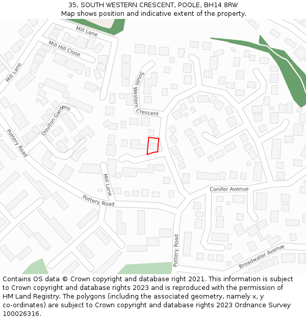 35, SOUTH WESTERN CRESCENT, POOLE, BH14 8RW: Location map and indicative extent of plot