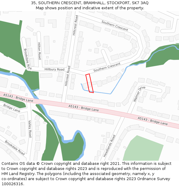 35, SOUTHERN CRESCENT, BRAMHALL, STOCKPORT, SK7 3AQ: Location map and indicative extent of plot