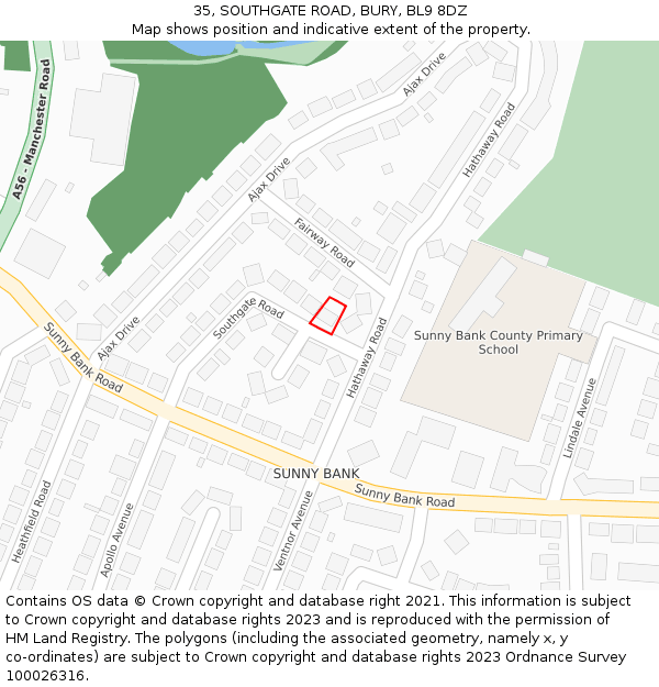 35, SOUTHGATE ROAD, BURY, BL9 8DZ: Location map and indicative extent of plot