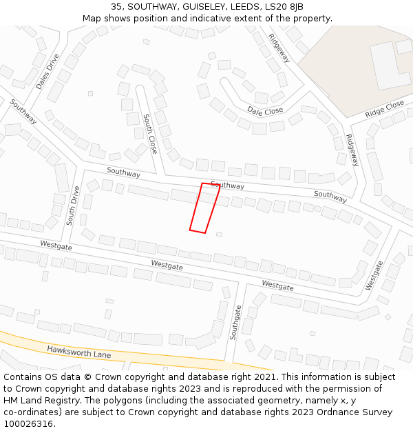 35, SOUTHWAY, GUISELEY, LEEDS, LS20 8JB: Location map and indicative extent of plot