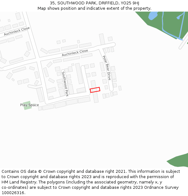 35, SOUTHWOOD PARK, DRIFFIELD, YO25 9HJ: Location map and indicative extent of plot