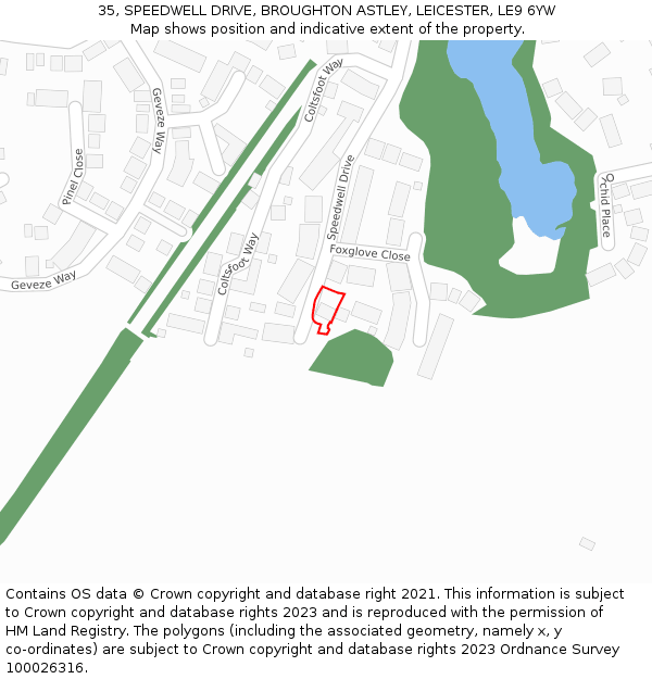 35, SPEEDWELL DRIVE, BROUGHTON ASTLEY, LEICESTER, LE9 6YW: Location map and indicative extent of plot
