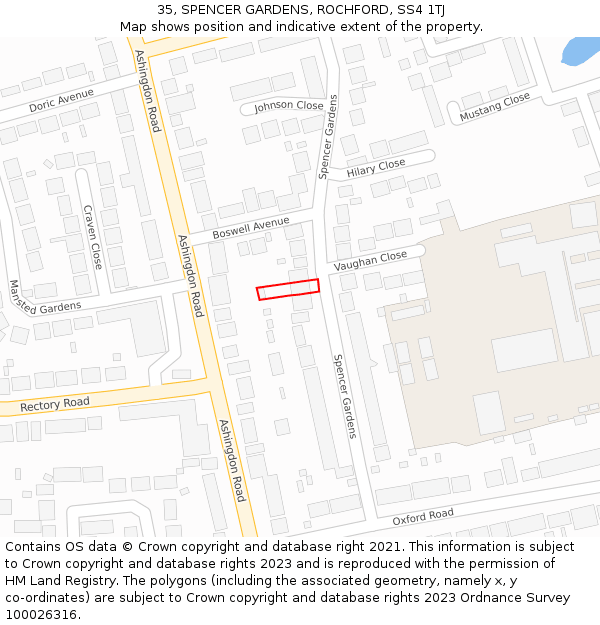 35, SPENCER GARDENS, ROCHFORD, SS4 1TJ: Location map and indicative extent of plot