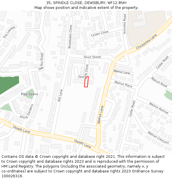 35, SPINDLE CLOSE, DEWSBURY, WF12 8NH: Location map and indicative extent of plot