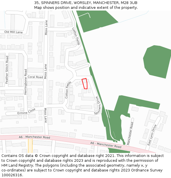 35, SPINNERS DRIVE, WORSLEY, MANCHESTER, M28 3UB: Location map and indicative extent of plot